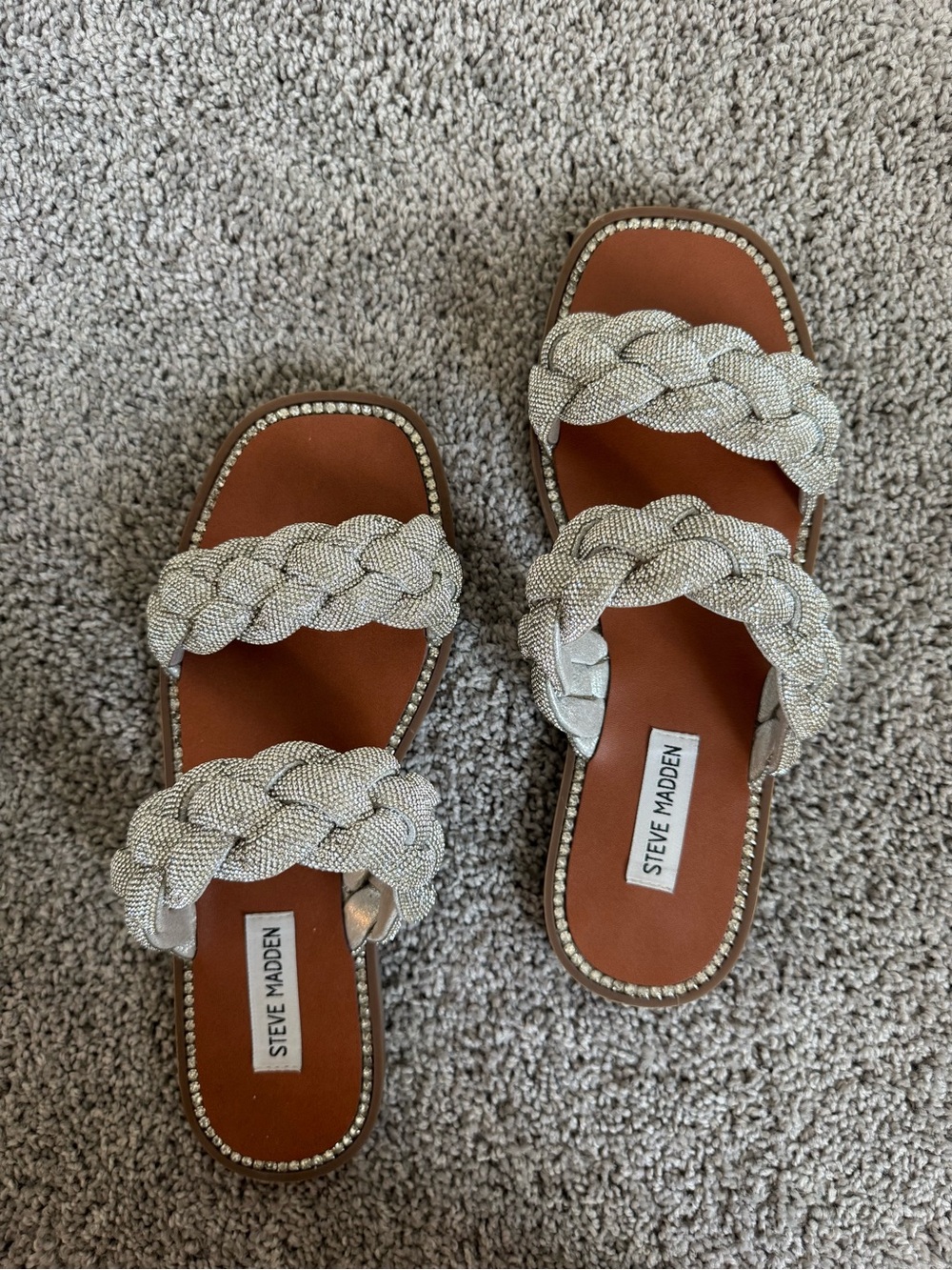 Steve Madden Silver Braided Double-Strap Slide Sandals
